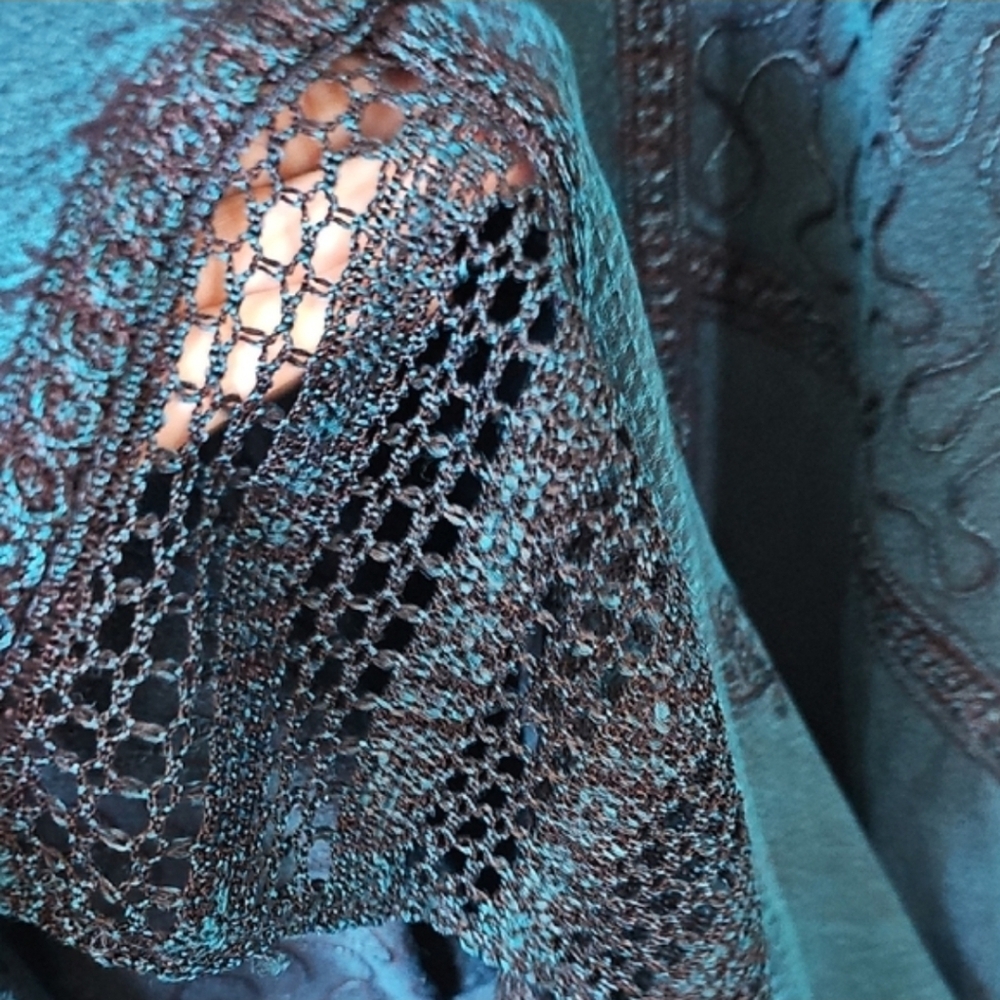 Catherines Fairy Goth Victorian Steampunk Teal Embroidered Maxi House Dress 0X - Picture 6 of 7